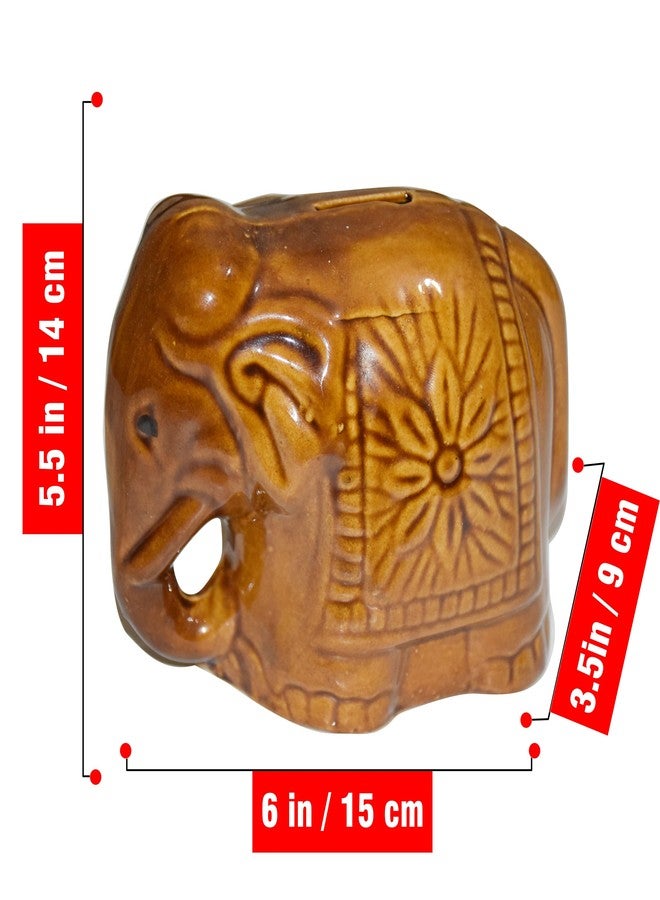 Pure Source India Ceramic Elephant Shape Coin Bank Money Saving Bank Toy Bank Piggy Bank (Brown) (L- 6 INCH) - Image 3